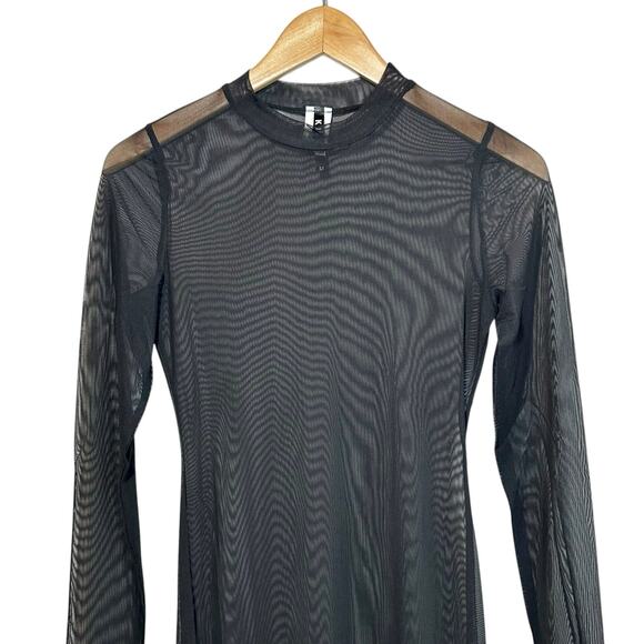 K Too Womens Sheer Long Sleeve Mock Neck Mesh Swim Cover Up Maxi Dress Black M - Picture 3 of 13